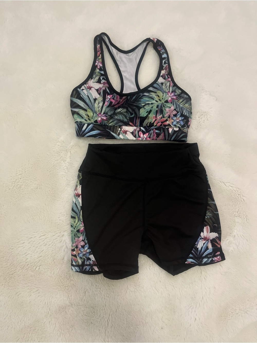 Women’s Racer Back Top Floral Workout Shorts Set
